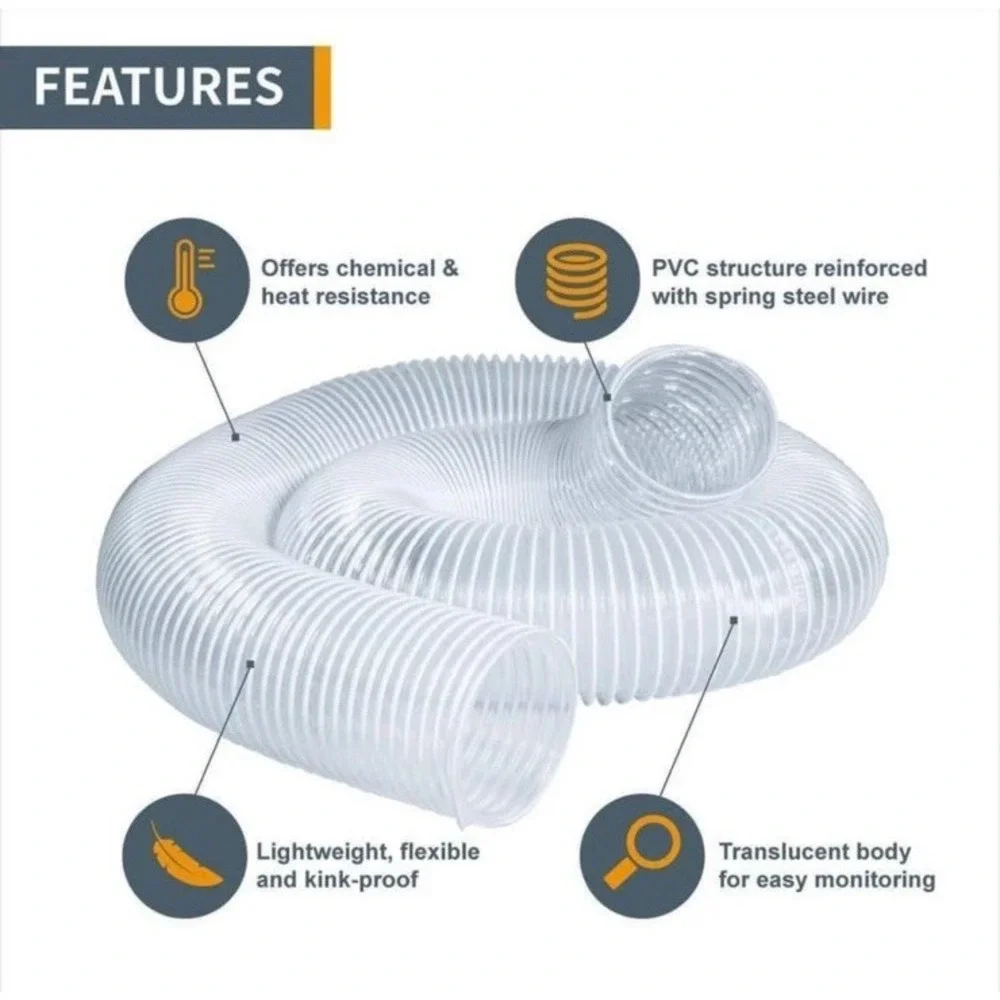 POWERTEC Dust Collection Hose Flexible PVC‎ Clear Color 2.5